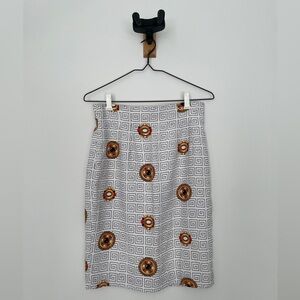 Vintage 90s White Geometric Medallion Pencil Skirt Women’s Medium